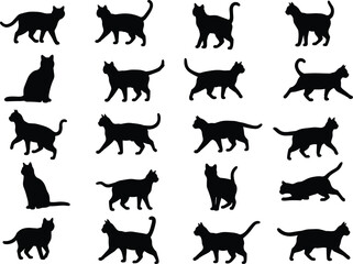 Stylish Cat Silhouette Collection: Versatile Black Cat Shapes for Graphic Design and Illustration