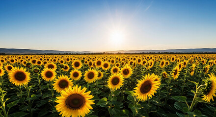 Fototapeta premium Sun-Kissed Sunflower Field Under a Clear Sky