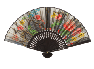 Floral hand fan asian design isolated on transparent background