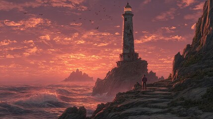 Coastal Lighthouse At Dramatic Sunset
