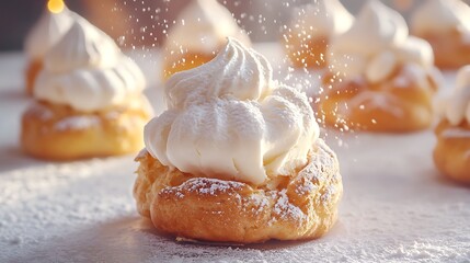 Cream Puff Being Powdered with Sugar for a Sweet Treat