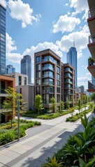 Obraz premium Modern residential architecture urban cityscape building design sunny day perspective contemporary living