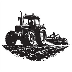 Plowing the Land Tractor Silhouette in Motion , black colour vactor  