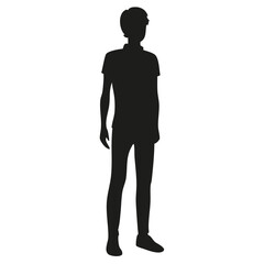 Silhouette of a young man standing in a casual pose wearing a t shirt and pants in black color vector created with generated ai