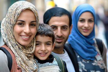muslim family close up portrait refugees. migration in europe. 