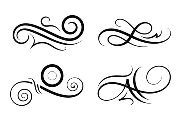 Vintage Filigree Swirls, calligraphy font style Decorative Elements, Text Ornaments curly thin line swings swashes, Flourishes Swirls, text divider, flourish Swirl ornament stroke, scroll design