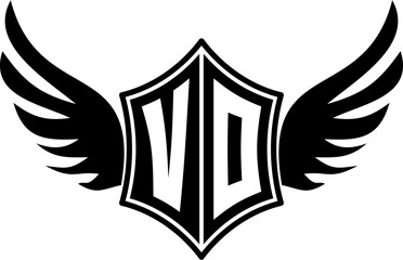 VO logo emblem with winged and shield template