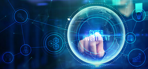 Cyber Investment with hologram businessman concept.