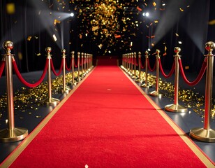 Red carpet with golden confetti