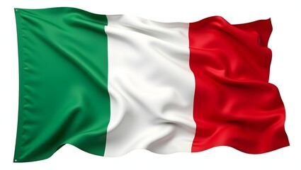 Obraz premium Photorealistic Italian flag with vertical green, white, and red stripes. Realistic textile folds and texture. Isolated on white background.