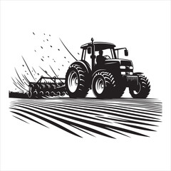 Plowing the Land Tractor Silhouette in Motion , black colour vactor  