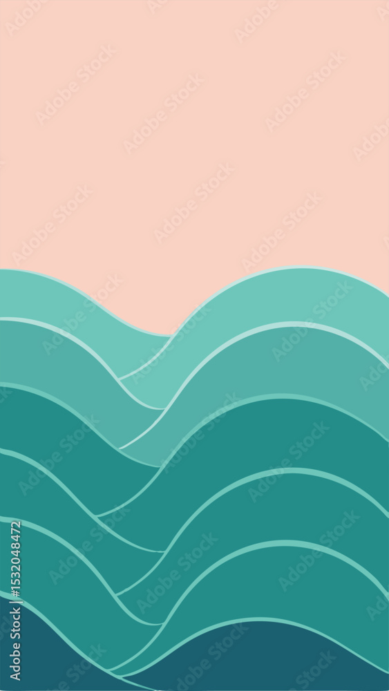 Poster abstract wave graphic with gradient tones and soft colors on transparent background