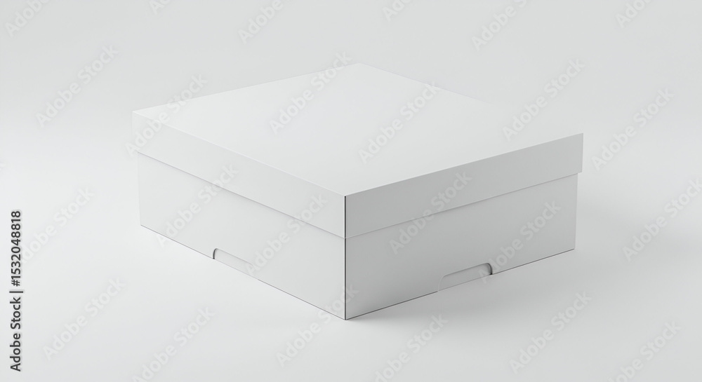 Poster empty white cardboard box resting on a plain white surface. blank box showcasing product packaging d