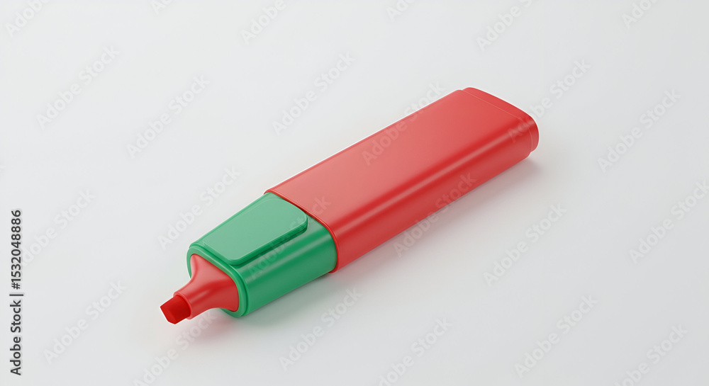Poster red and green highlighter lying on a white surface. stationary object in a professional office setti