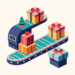 Minimalist Conveyor Belt with Gift Boxes Vector Illustration