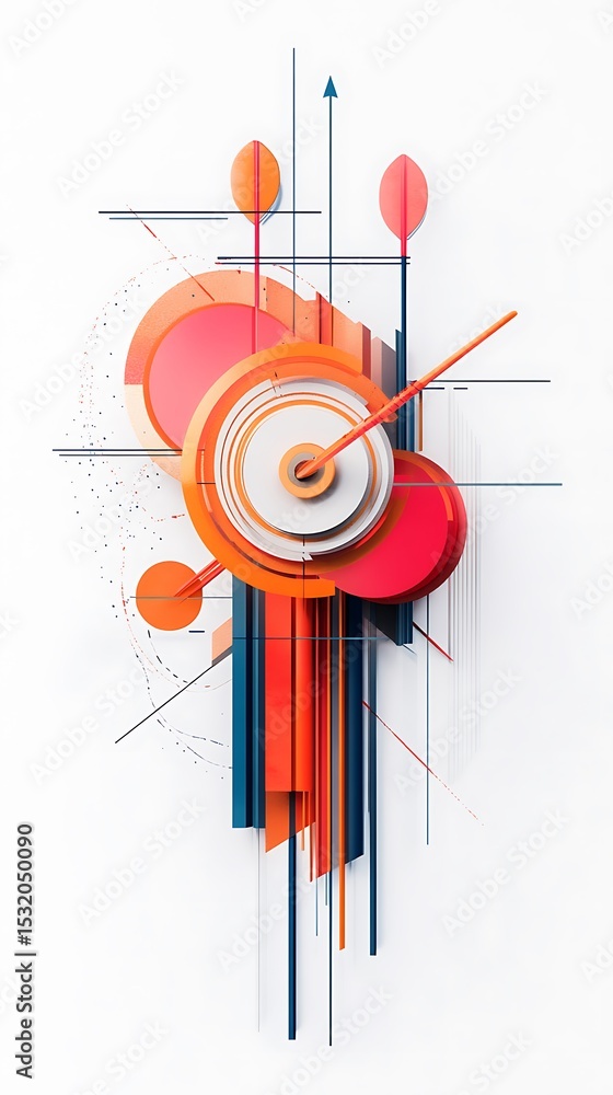 Poster geometric abstraction design with circles, lines, and arrows on white background