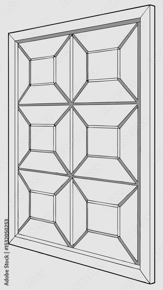 Poster architectural design rendered in geometric shapes creating a pattern with transparent background