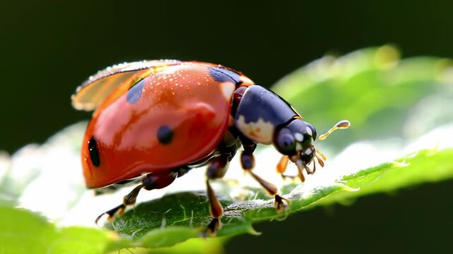Ladybug with wings on leaf