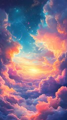 Colorful clouds outdoor landscape illustration poster background