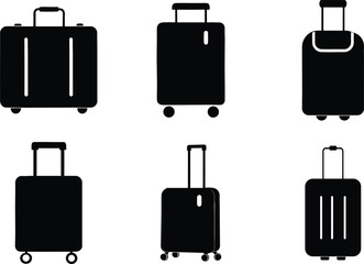 Vector Suitcase Icon Set in Black Silhouette Style