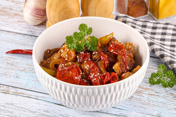 Pork with oyster sauce and vegetables