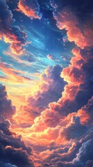 Colorful clouds outdoor landscape illustration poster background