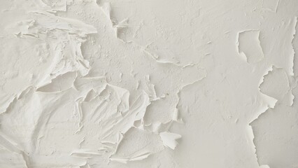 peeling, cracked paint and flaking plaster. The texture is rough and aged, revealing layers of deterioration. The surface appears weathered and brittle, with curled edges