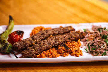 Turkish adana kebab with vegetables