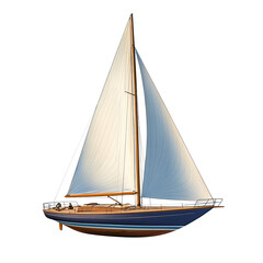 Fototapeta premium A simple clipart illustration of the side profile view of an old sailboat with white sails, on a plain background.