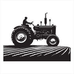 Plowing the Land Tractor Silhouette in Motion , black colour vactor  