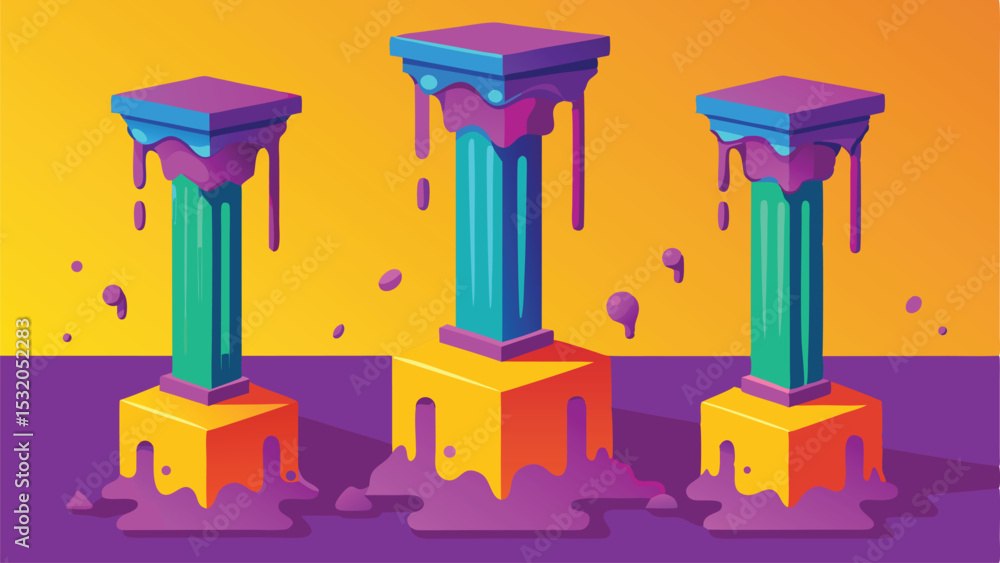 Poster colorful abstract columns design with drips and blocks on a bold gradient background
