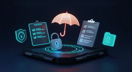 Cybersecurity insurance with data protection concept illustration