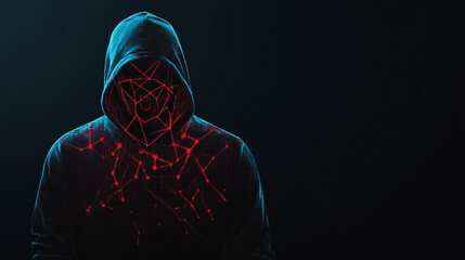 Hacker are planning to hack and attack networks and cyber security systems and stands on the peak of success amid tall, innovative Smart city and graphs with statistics to analyze business potential

