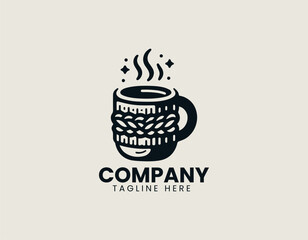 Cozy Red Mug Warmly Illustrated White Polka Dots Comfort Vector Logo Design