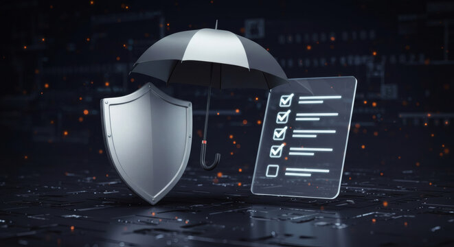 Data security insurance concept with shield