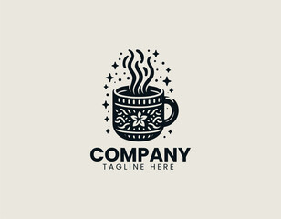 Cozy Red Mug Warmly Illustrated White Polka Dots Comfort Vector Logo Design