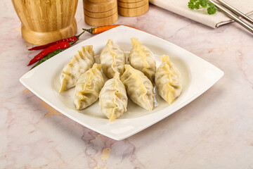 Japanese steamed Gyoza stuffed dumplings
