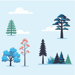 set of four christmas trees