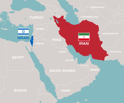 Middle East map illustration (Iran and Israel war) | Country names in English