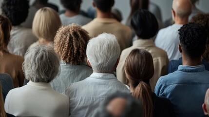 Diverse crowd, backs to camera