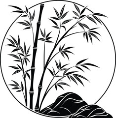Fototapeta premium Elegant black and white bamboo and rocks in oval frame