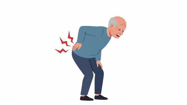 Elderly man with back pain vector illustration of health issue concept