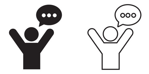Creative icons representing communication and expression with speech bubbles and raised arms
