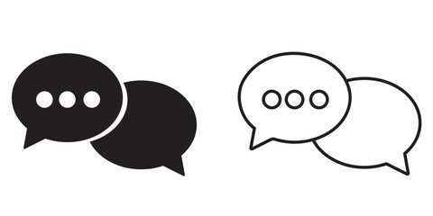 Modern communication icons featuring black and white speech bubbles representing dialogue and conversation themes