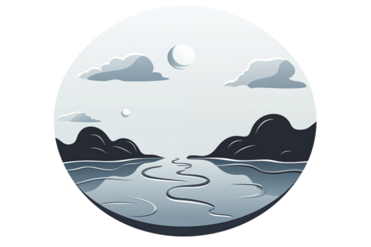 Pixel Art Night Scene: Moonlit Lake & Mountains on transparent background png