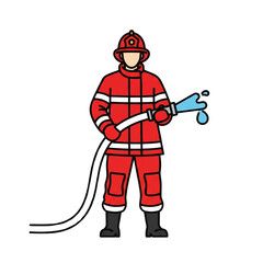 Fototapeta premium Firefighter Hero Water Hose Action Illustration