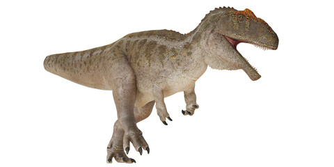 Fototapeta premium Realistic depiction of a roaring dinosaur.