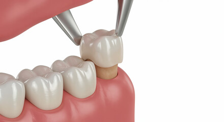 Photorealistic 3D Render of Zirconium Dental Crown Placement on Prepared Tooth Stump
