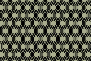 和風シームレスパターン背景　亀甲黒枠グリーン　グラフィック素材 