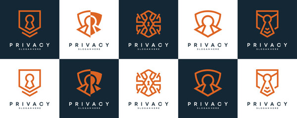 Set Collections of Privacy Logo Design Inspirations. Vector of Shield Security Protect Concept.